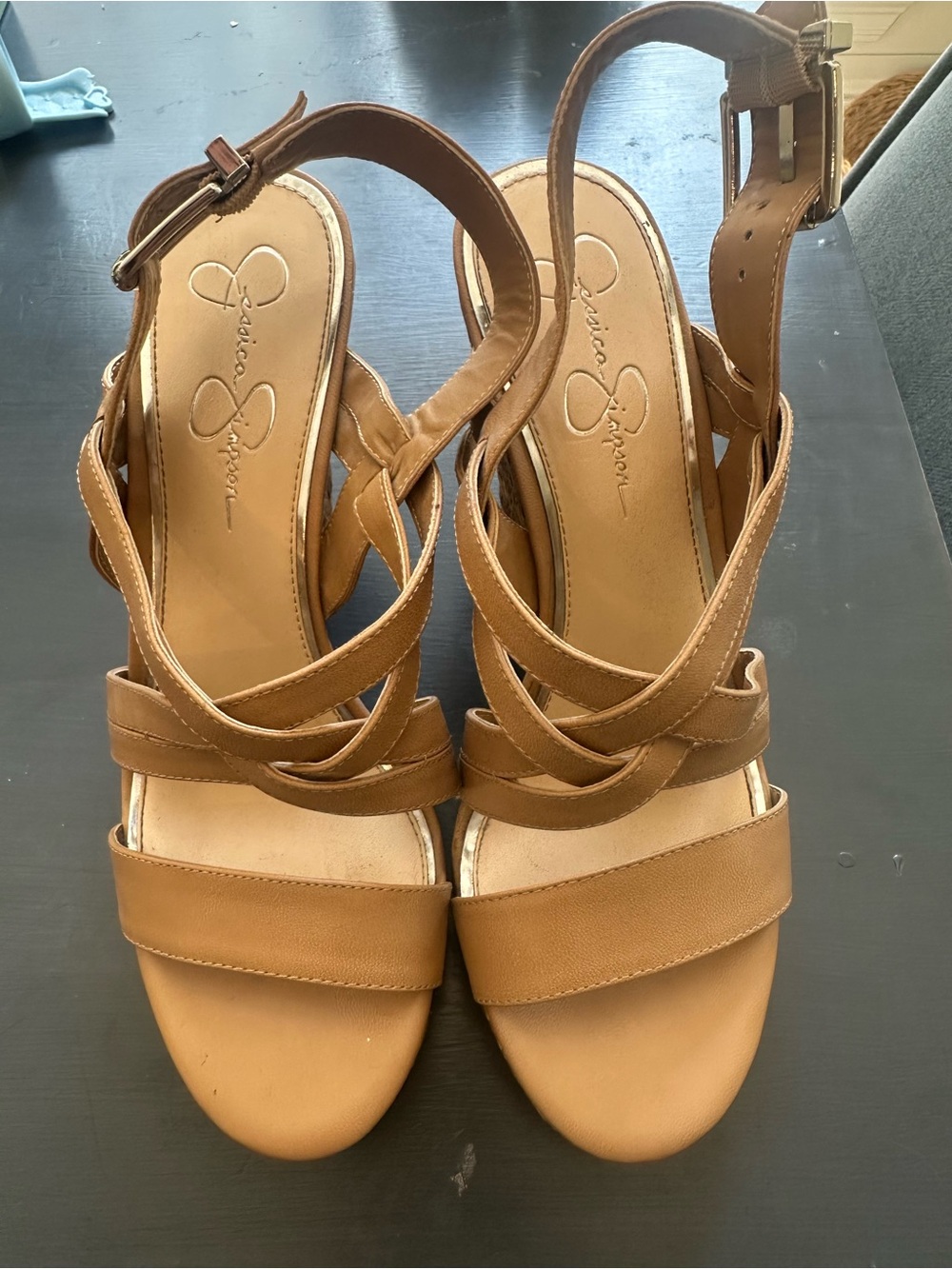 Jessica Simpson Nude Strappy Block Heel Sandals
